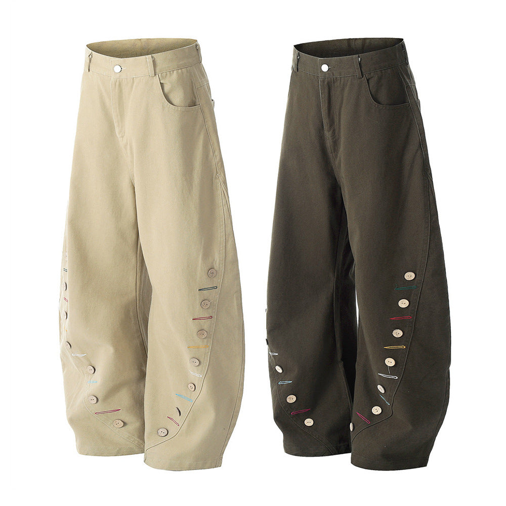 Multi-Button Curved Seam Wide-Leg "Banana" Trousers