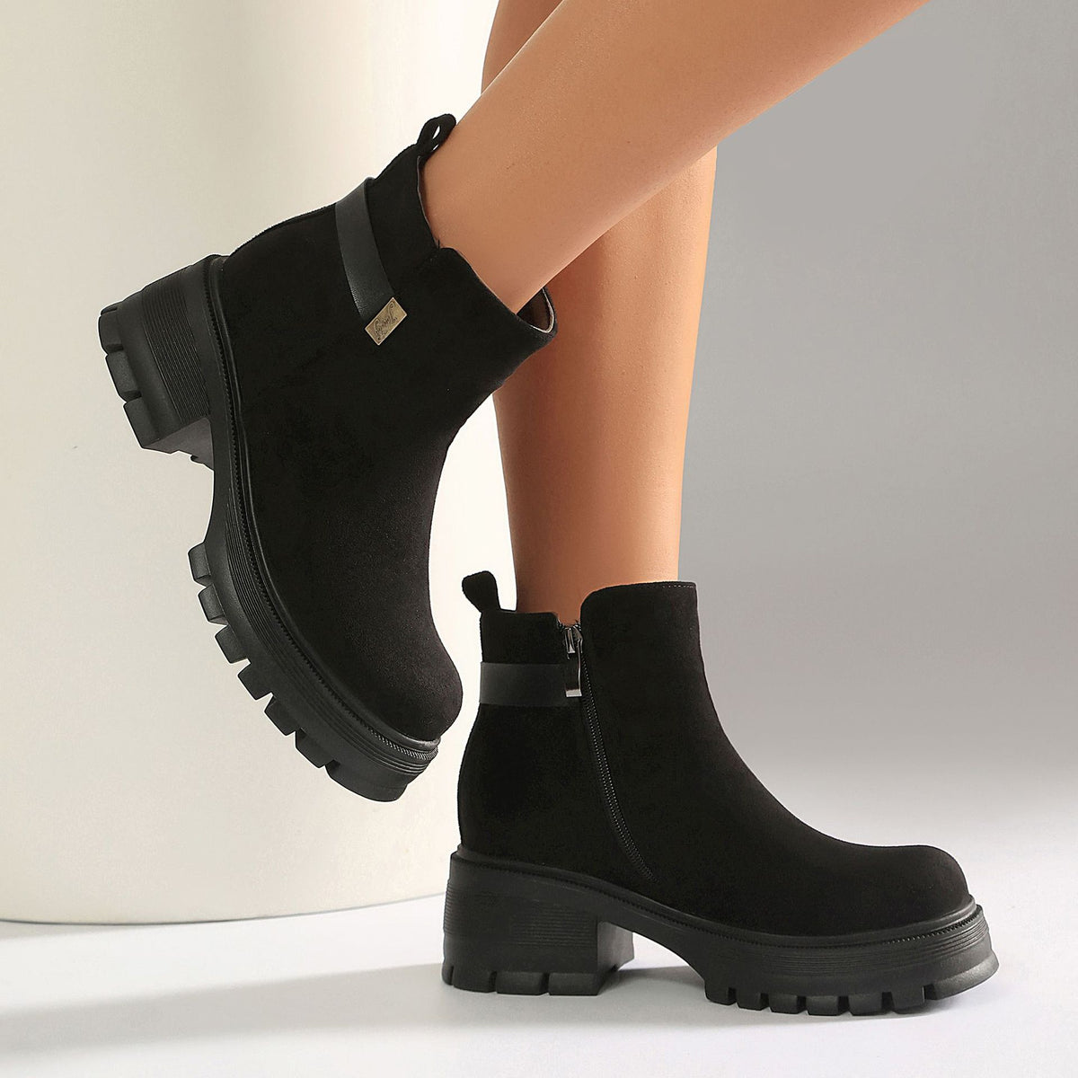 Chunky Lug-Sole Side-Zip Ankle Boots