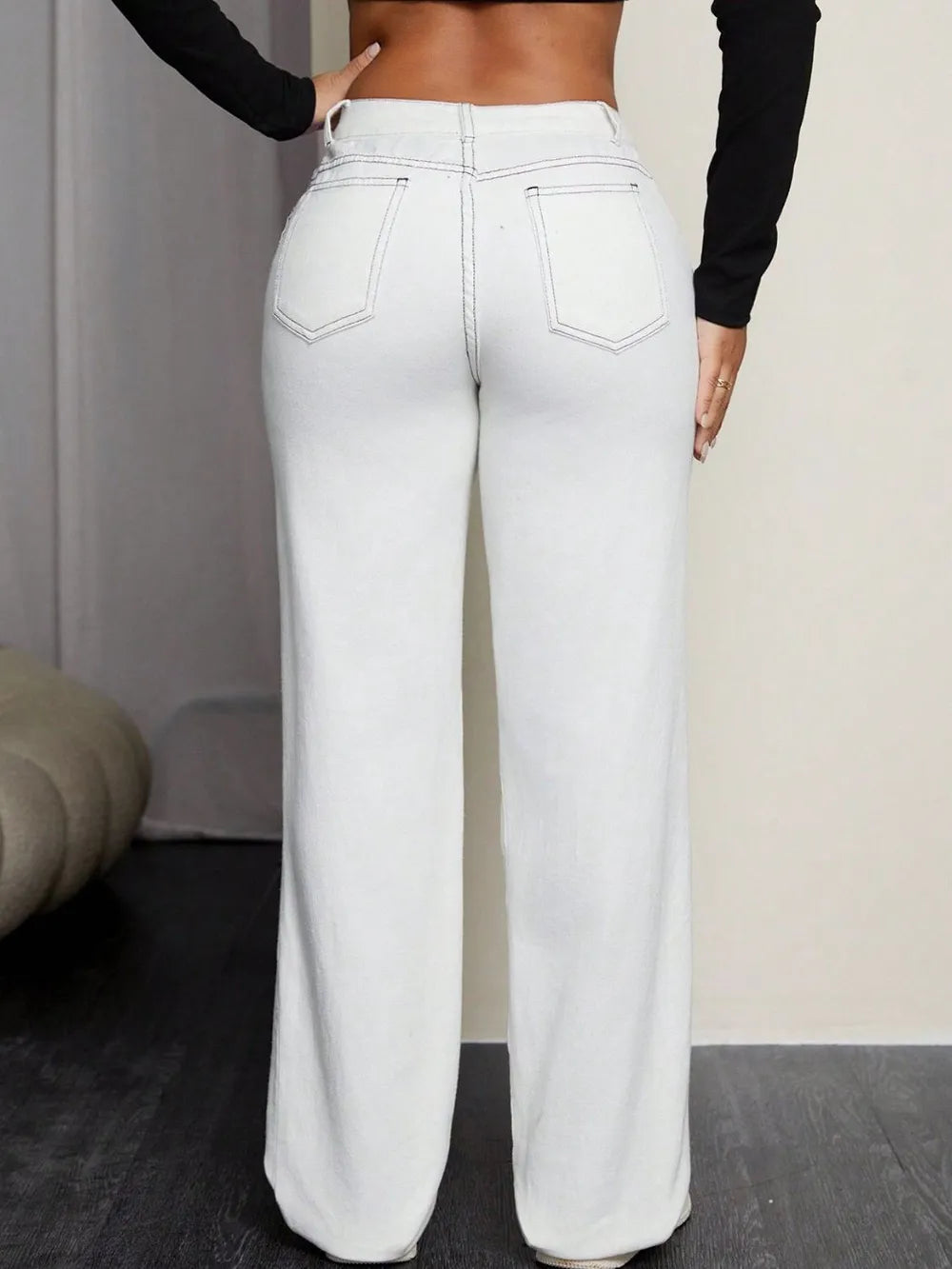 Leopard Patchwork Cross Straight-Leg Jeans