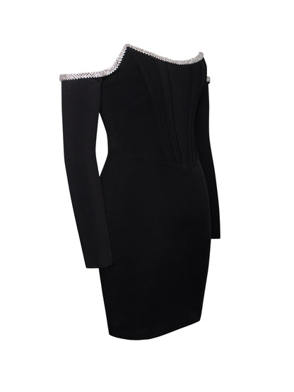 Rhinestone Embellished Off-Shoulder Bandage Mini Dress