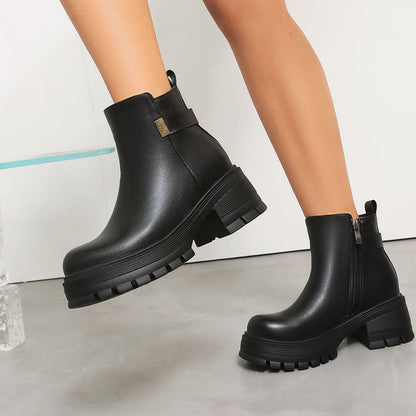 Chunky Lug-Sole Side-Zip Ankle Boots