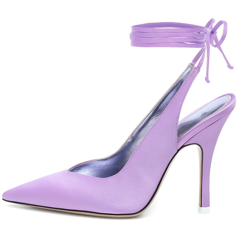 Silk Pointed-Toe Ankle Lace-Up Stiletto Sandals