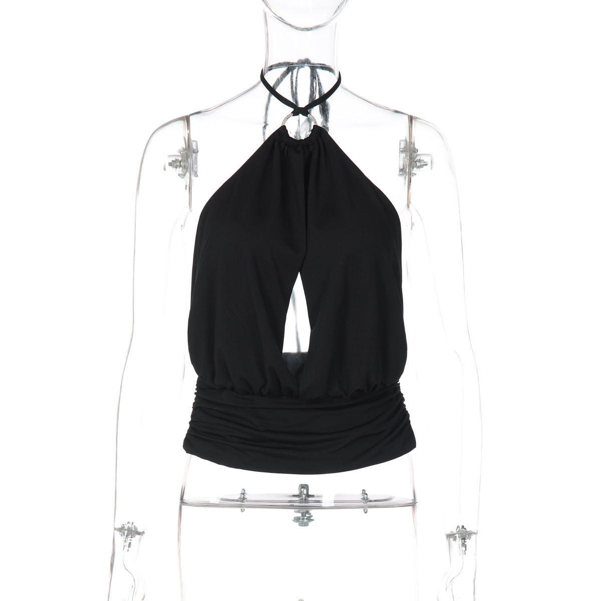 Ring Detail Cut-Out Halter Crop Top
