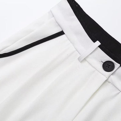 Monochrome Contrast Piping Vest & Wide-Leg Trouser Set