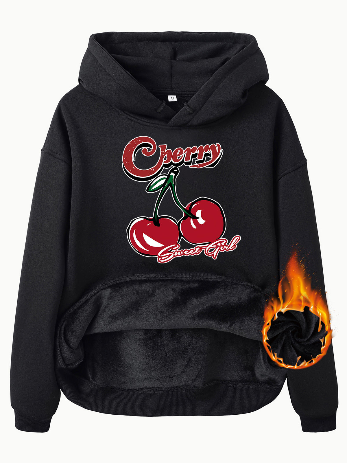 Retro Cherry Sweet Plush Fleece Hoodie
