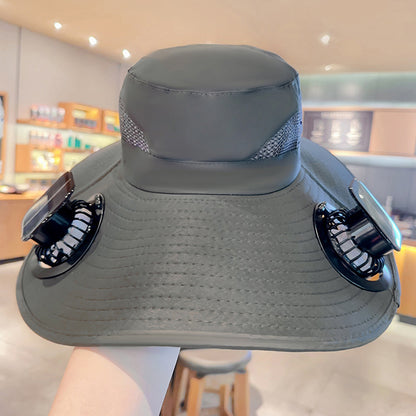 Dual Solar-Powered Fan Wide-Brim Safari Hat