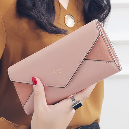 Geometric Envelope Flap Leather Long Clutch Wallet