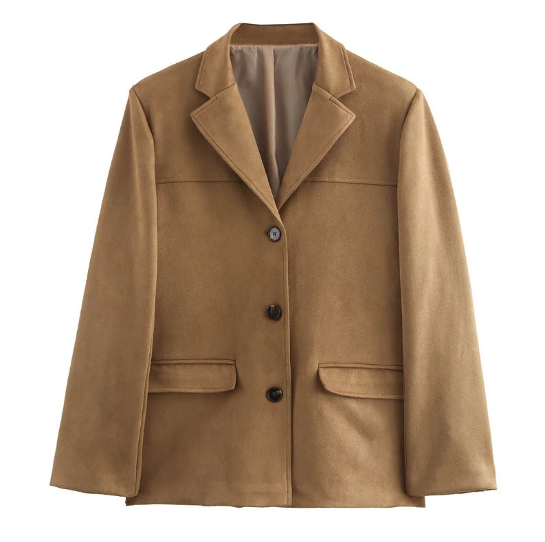 Vintage Faux Suede Button-Up Blazer Jacket
