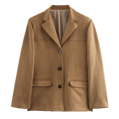 Vintage Faux Suede Button-Up Blazer Jacket