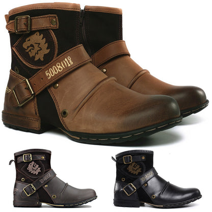 Men's Vintage Western Buckle Leather Ankle Boots
