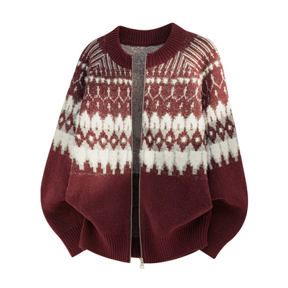 Vintage Fair Isle Full-Zip Knit Cardigan Jacket