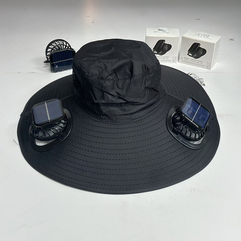 Dual Solar-Powered Fan Wide-Brim Safari Hat