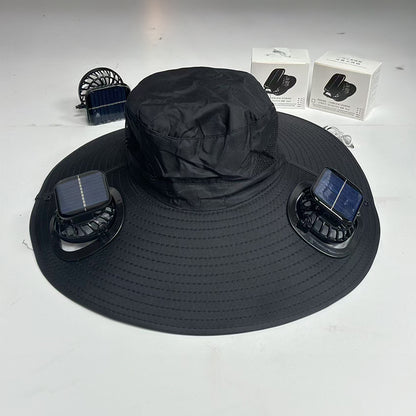 Dual Solar-Powered Fan Wide-Brim Safari Hat