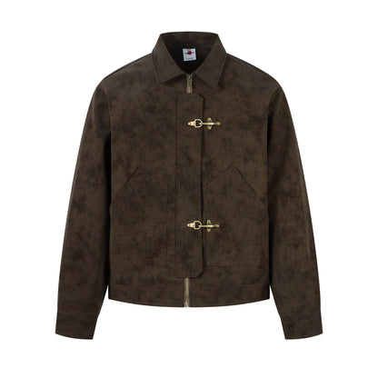 Vintage Suede Harrington Jacket with Metal Buckles