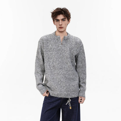 Minimalist Marled Knit Quarter-Zip Sweater