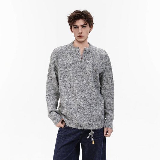 Minimalist Marled Knit Quarter-Zip Sweater