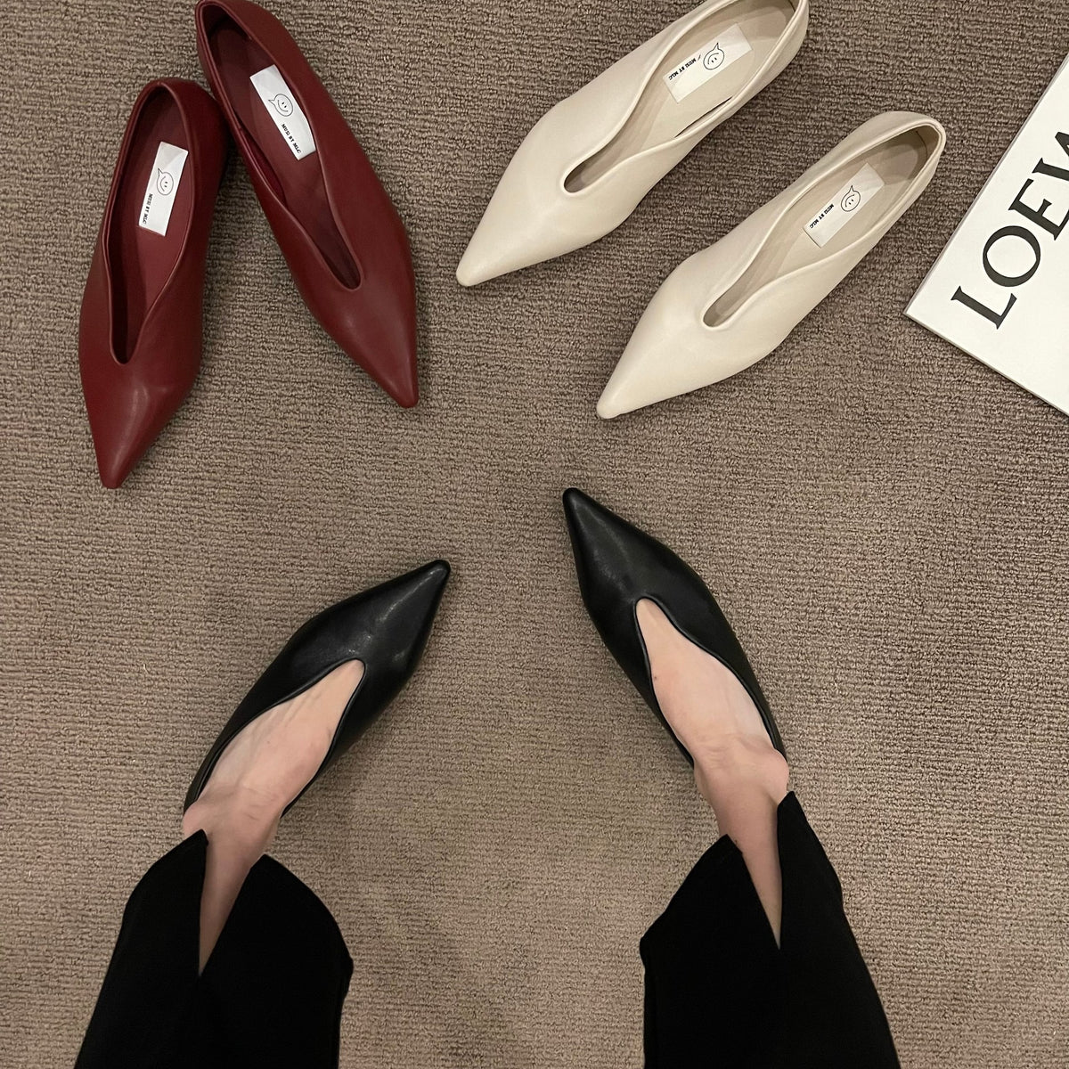French Vintage Pointed-Toe Low Block Heels
