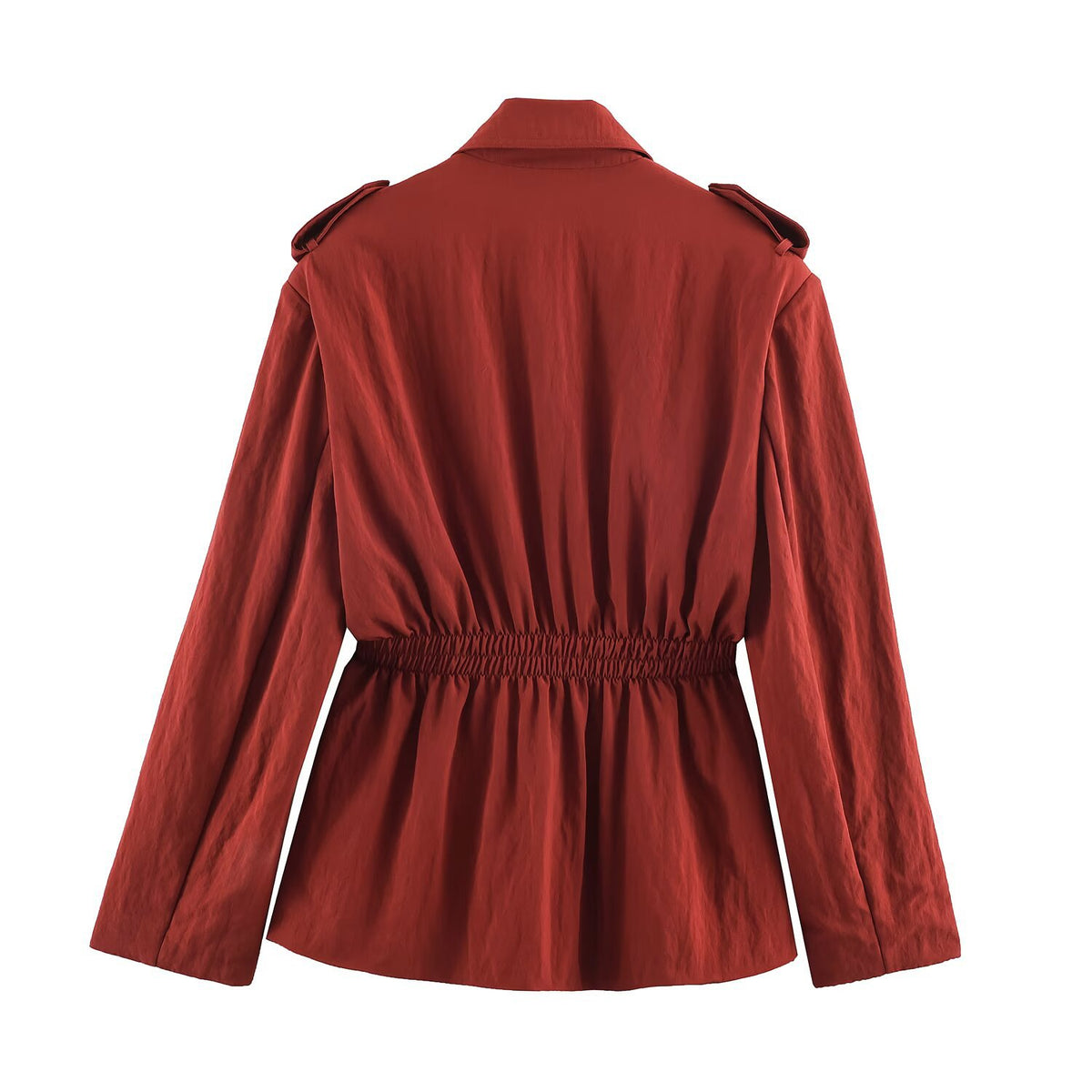 Rust Terracotta Cinched-Waist Utility Jacket & Wide-Leg Pants Set