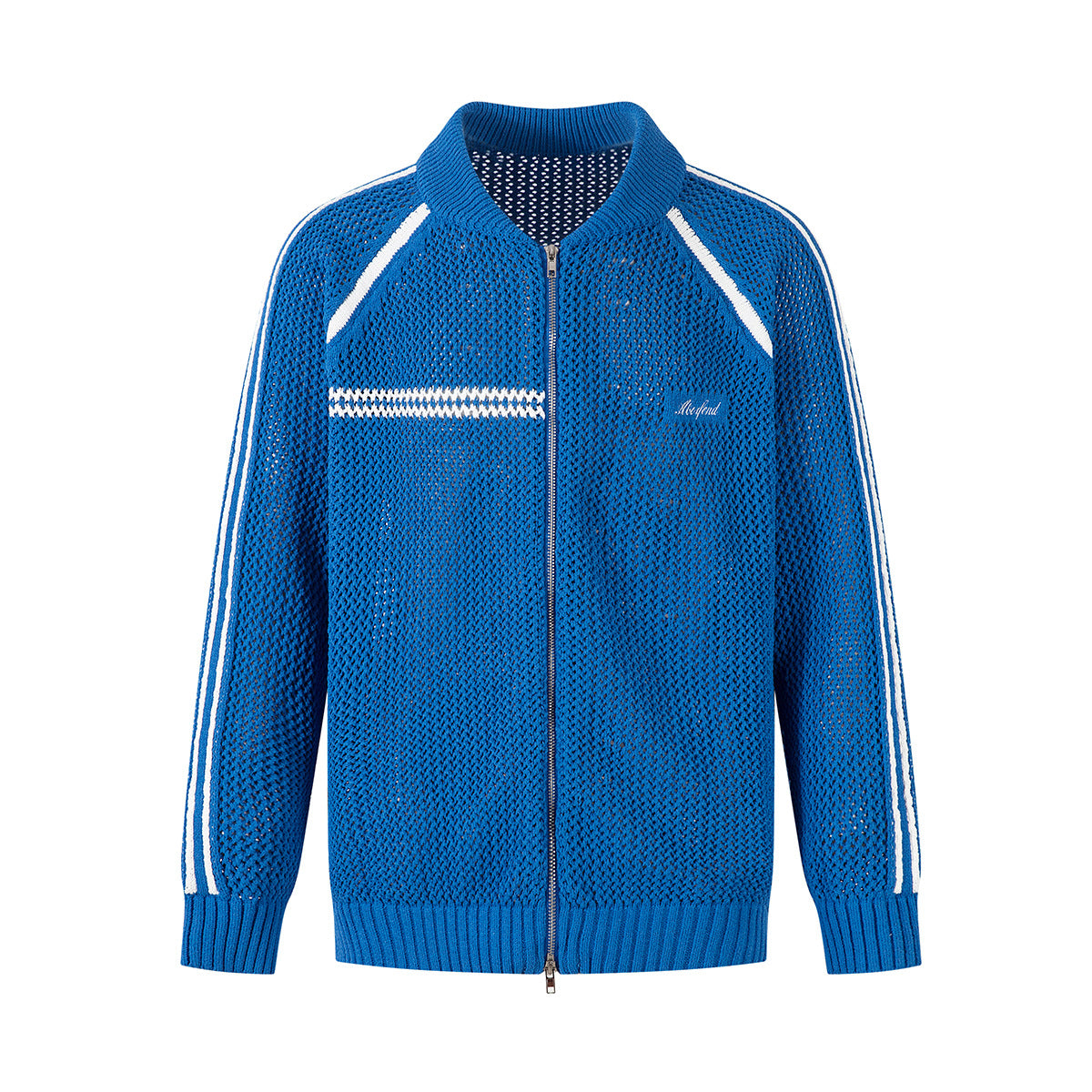 Retro Open-Knit Striped Zip Track Jacket