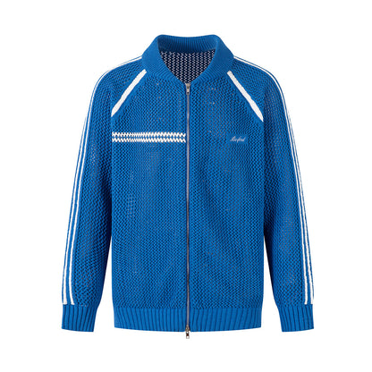 Retro Open-Knit Striped Zip Track Jacket