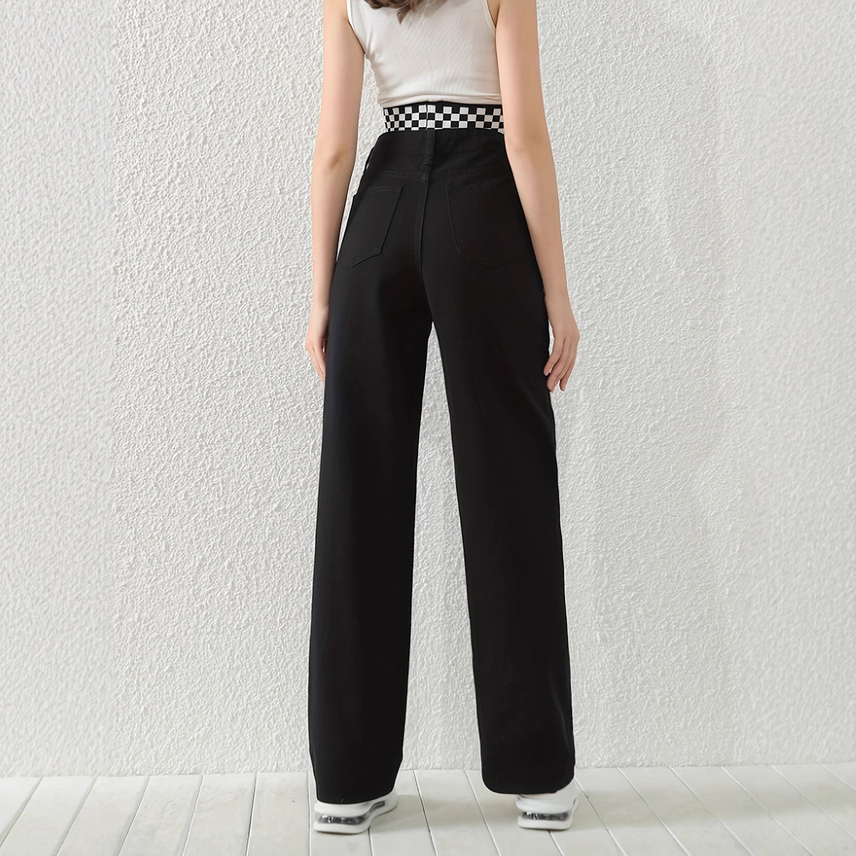 Sparkling Rhinestone High-Waist Wide-Leg Jeans