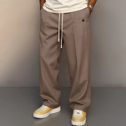Minimalist Wide-Leg Drawstring Suit Trousers