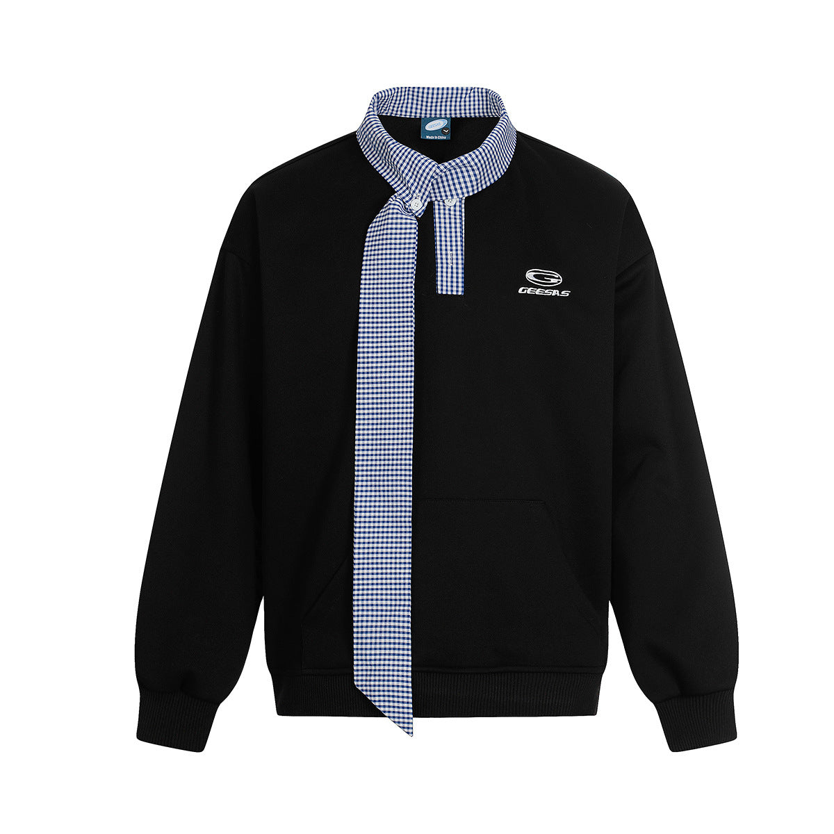 Gingham Collared Tie-Detail Layered Sweatshirt