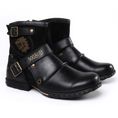 Men's Vintage Western Buckle Leather Ankle Boots