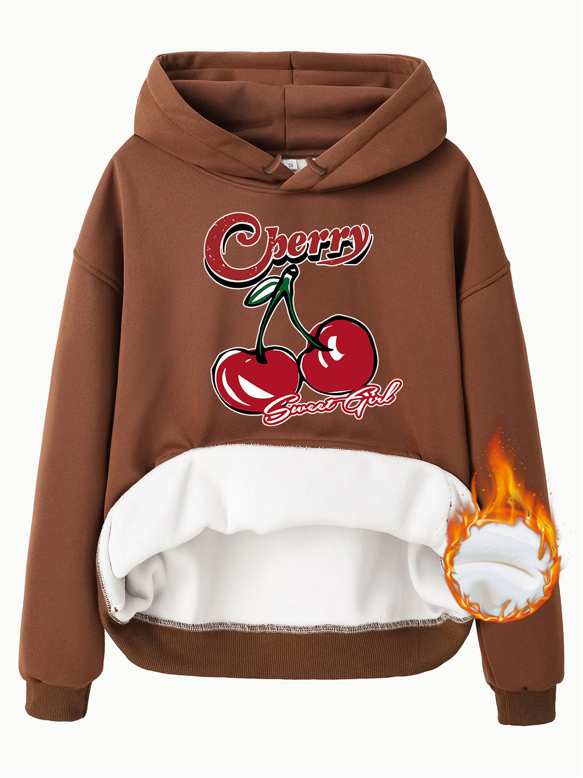 Retro Cherry Sweet Plush Fleece Hoodie