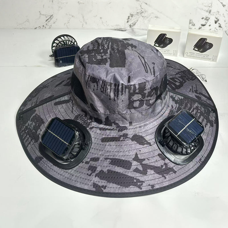 Dual Solar-Powered Fan Wide-Brim Safari Hat
