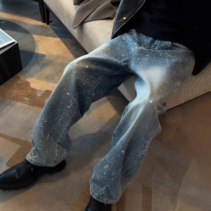 Vintage Paint-Splatter Wide-Leg Denim Jeans