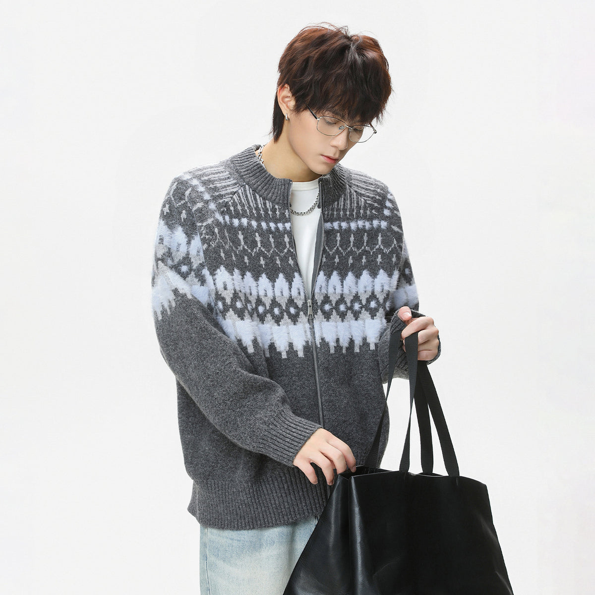 Vintage Fair Isle Full-Zip Knit Cardigan Jacket
