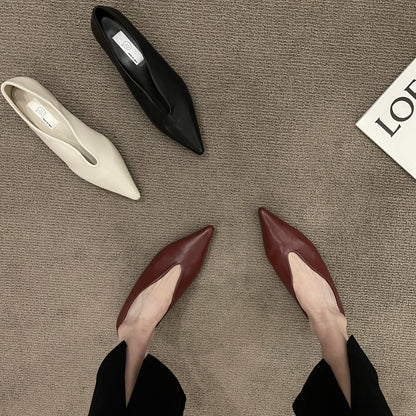 French Vintage Pointed-Toe Low Block Heels