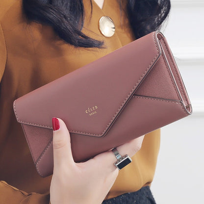 Geometric Envelope Flap Leather Long Clutch Wallet