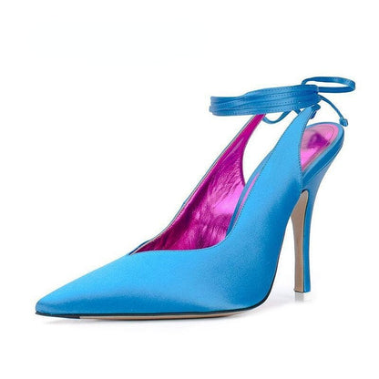 Silk Pointed-Toe Ankle Lace-Up Stiletto Sandals