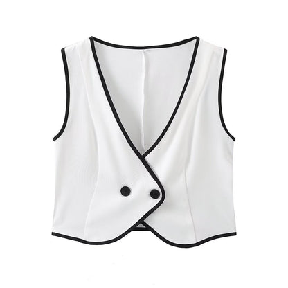 Monochrome Contrast Piping Vest & Wide-Leg Trouser Set