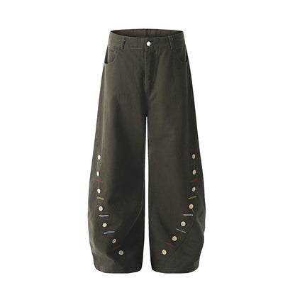 Multi-Button Curved Seam Wide-Leg "Banana" Trousers