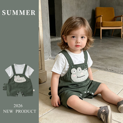 Playful Crocodile Applique Baby Overall & T-Shirt Set