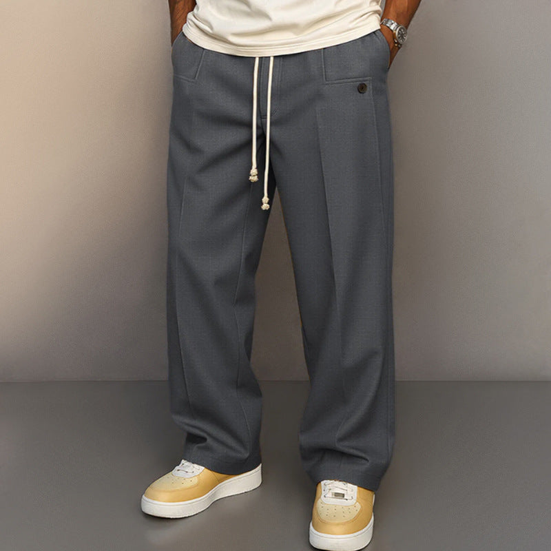 Minimalist Wide-Leg Drawstring Suit Trousers