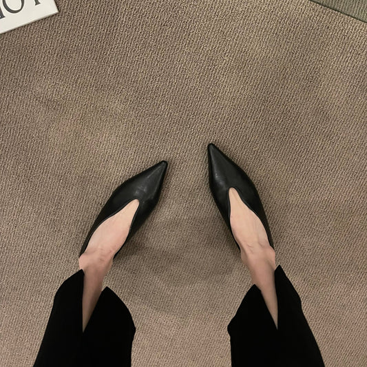 French Vintage Pointed-Toe Low Block Heels