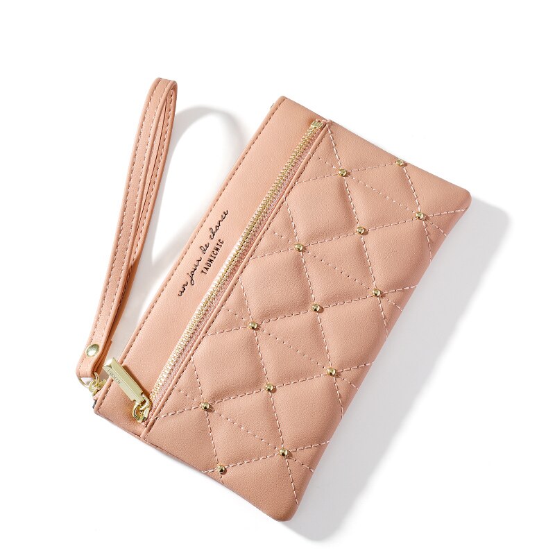 Rivet Studded Quilted PU Leather Wristlet Wallet