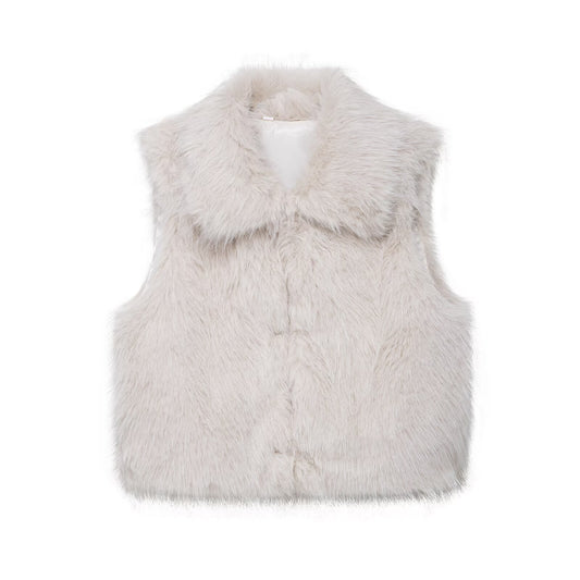 Plush Cropped Faux Fur Collar Vest"