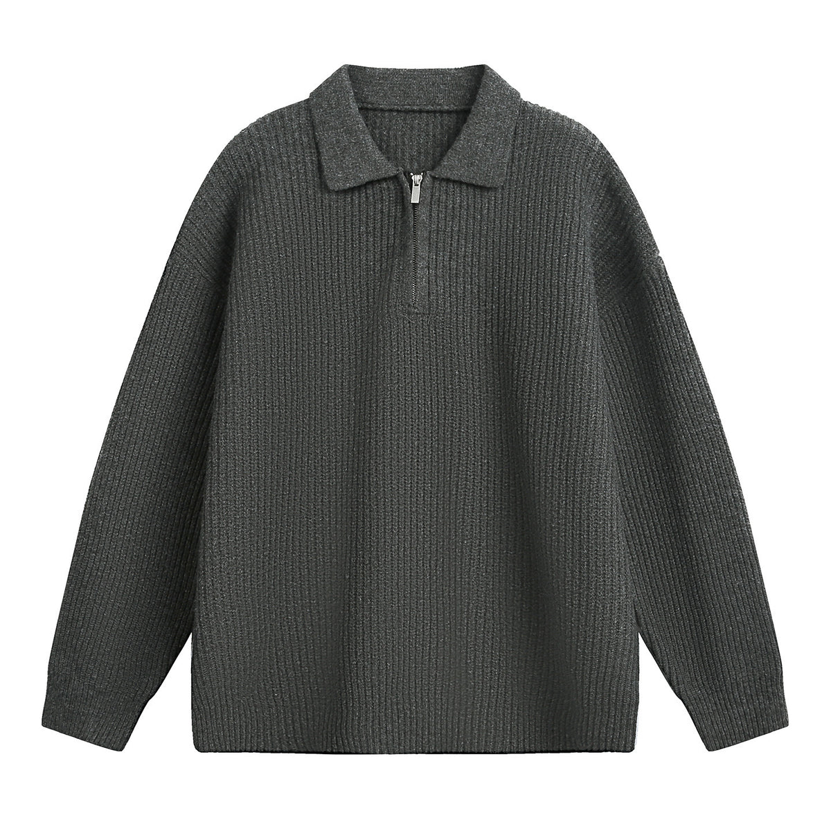 Minimalist Ribbed Lapel Quarter-Zip Sweater