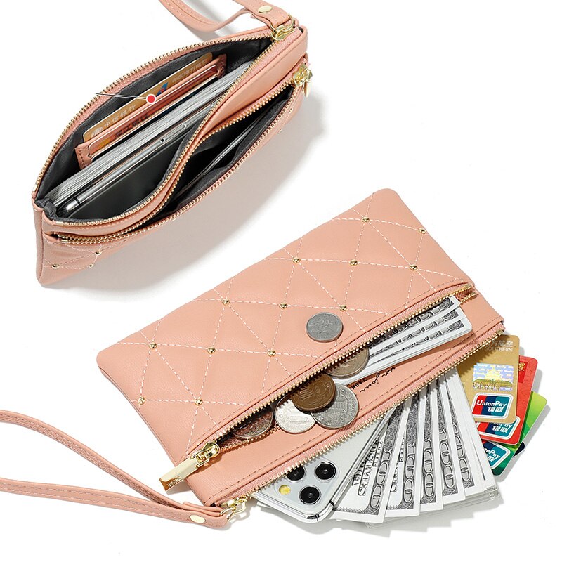 Rivet Studded Quilted PU Leather Wristlet Wallet