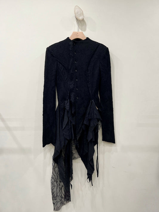 Asymmetric Lace Spliced Draped Tunic Blouse
