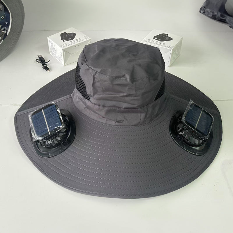 Dual Solar-Powered Fan Wide-Brim Safari Hat