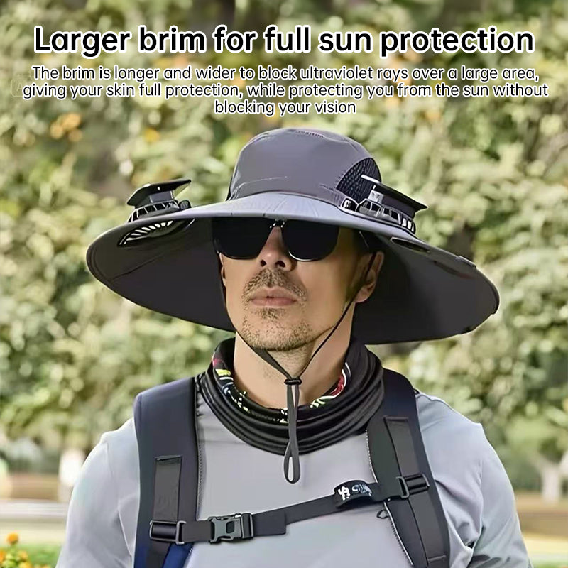 Dual Solar-Powered Fan Wide-Brim Safari Hat