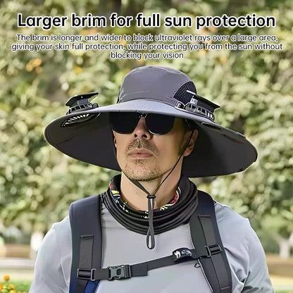 Dual Solar-Powered Fan Wide-Brim Safari Hat