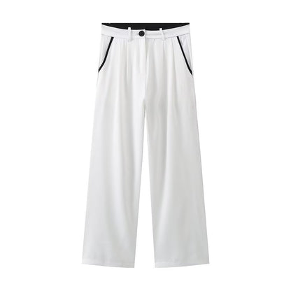 Monochrome Contrast Piping Vest & Wide-Leg Trouser Set