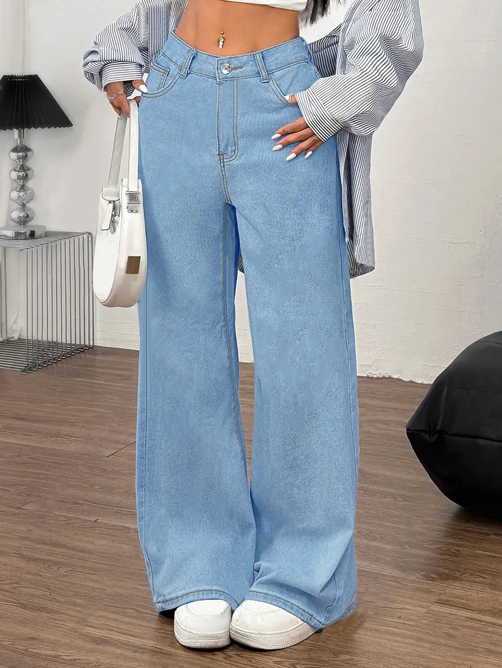 Coquette Embroidered Bow Wide-Leg Jeans